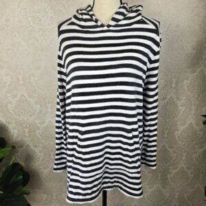 Lou & Grey Size Medium Black and White Horizontal Striped Tunic Length Hoodie